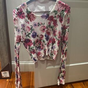 Ronny Kobo Collection Floral Ribbed Crop Top